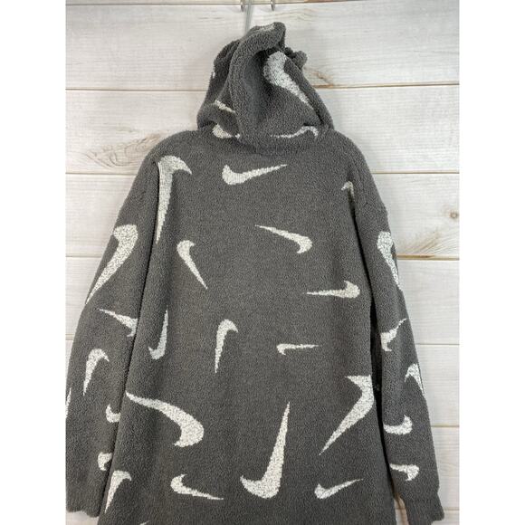 Nike Sportswear Phoenix Boucle Sweater M Gray Logo Fleece Oversized Long Hooded - Picture 10 of 10